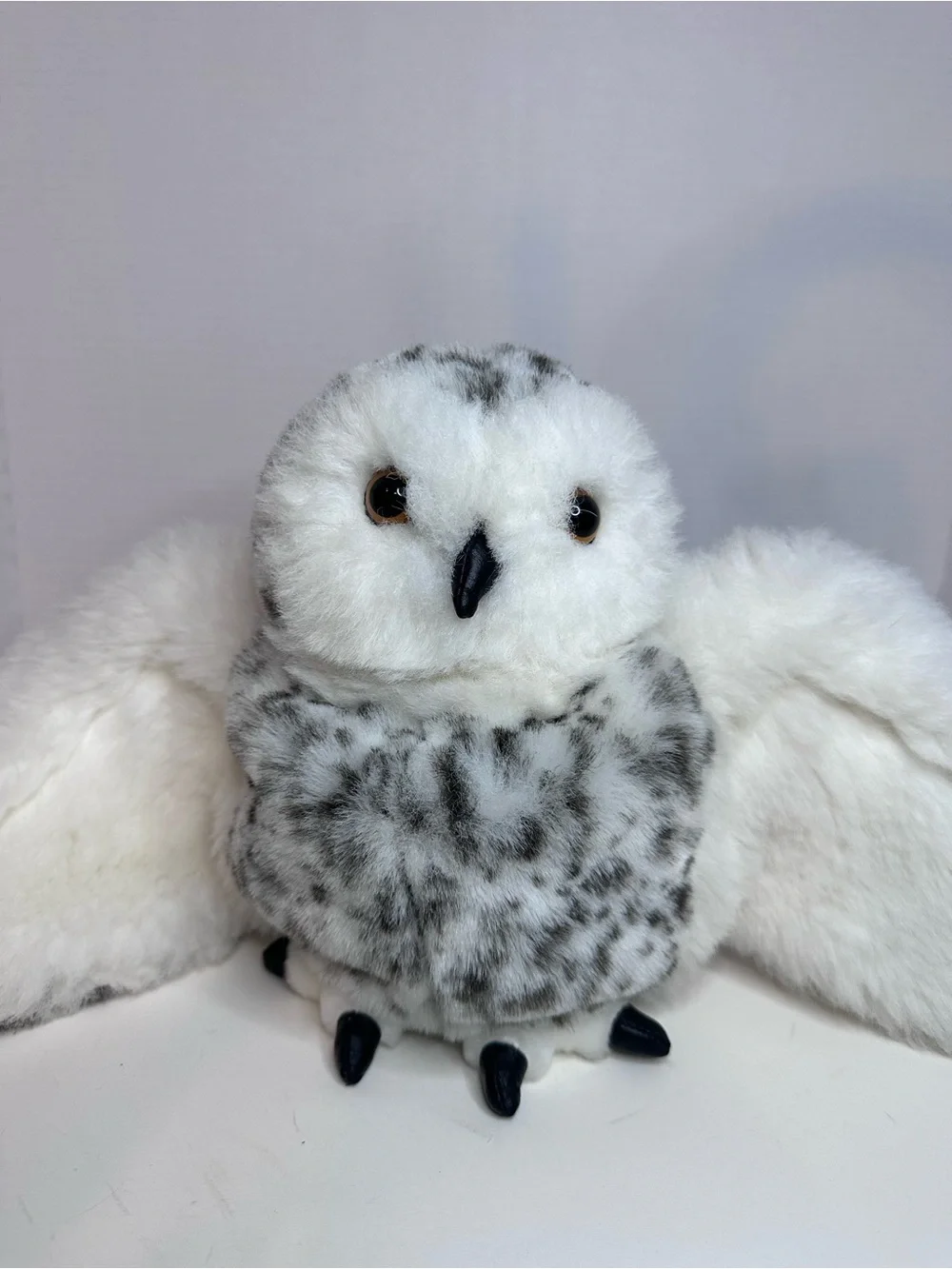 Plush Snowy Owl Soft Toy in White and Gray